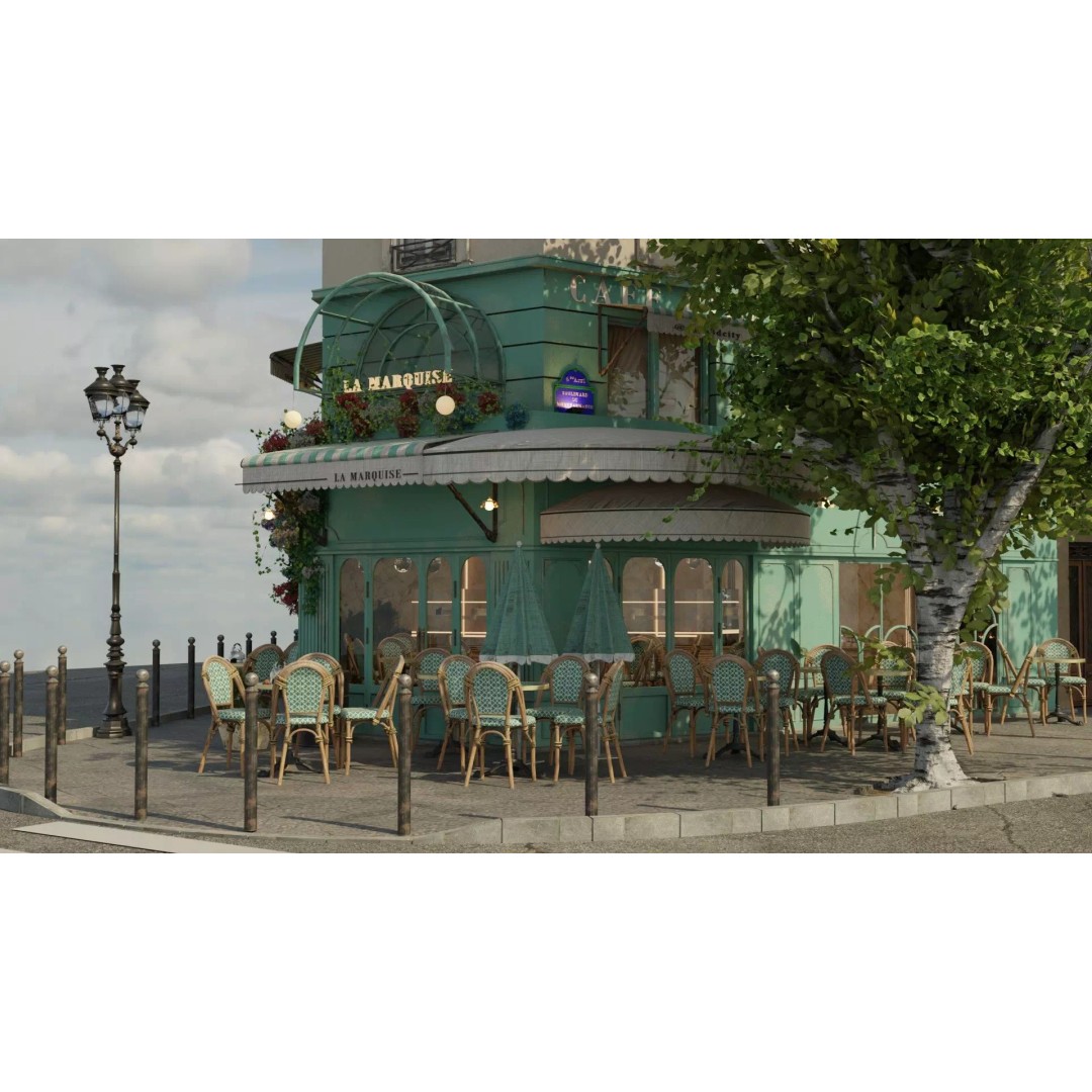La Marquise Cafe 3D Model – Realistic Street Scene, PBR Textures, Multiple Formats - View 9