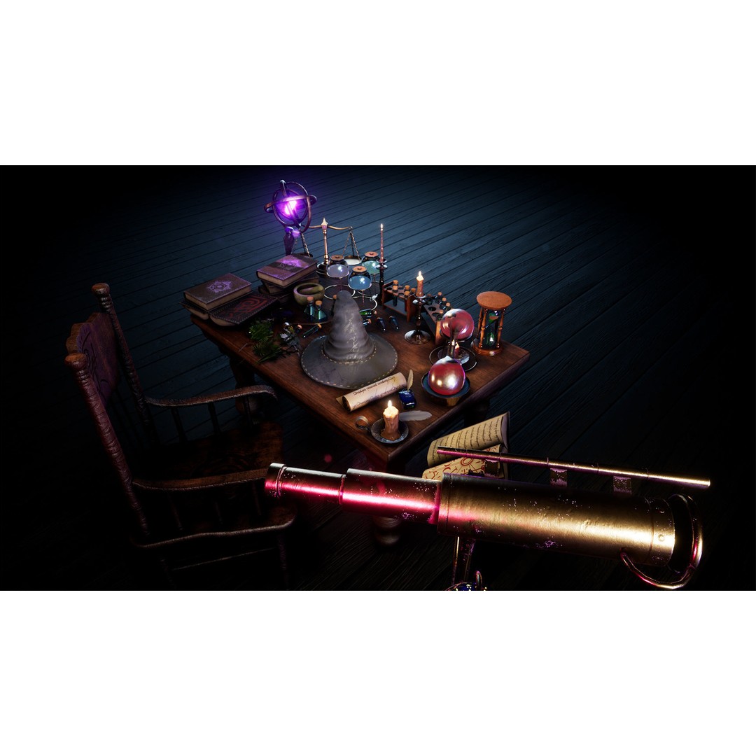 Wizard Table 3D Model – Low Poly Fantasy Prop Pack, PBR Textures - View 14
