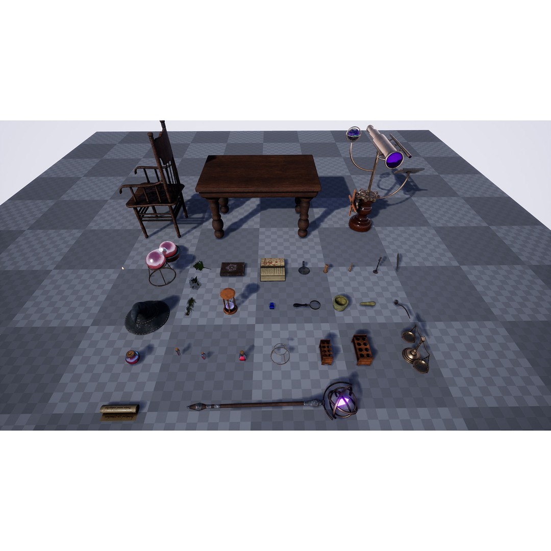 Wizard Table 3D Model – Low Poly Fantasy Prop Pack, PBR Textures - View 16