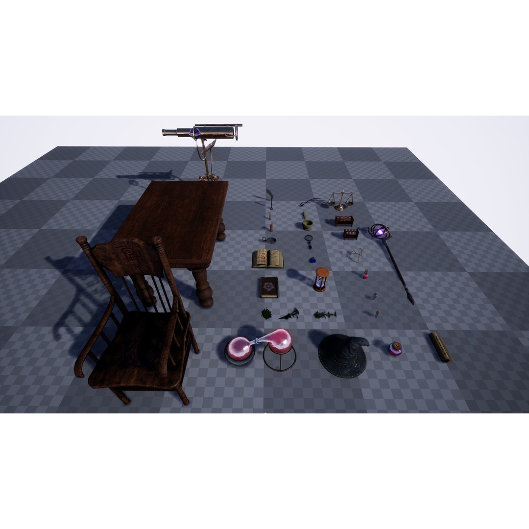 Wizard Table 3D Model – Low Poly Fantasy Prop Pack, PBR Textures - View 17
