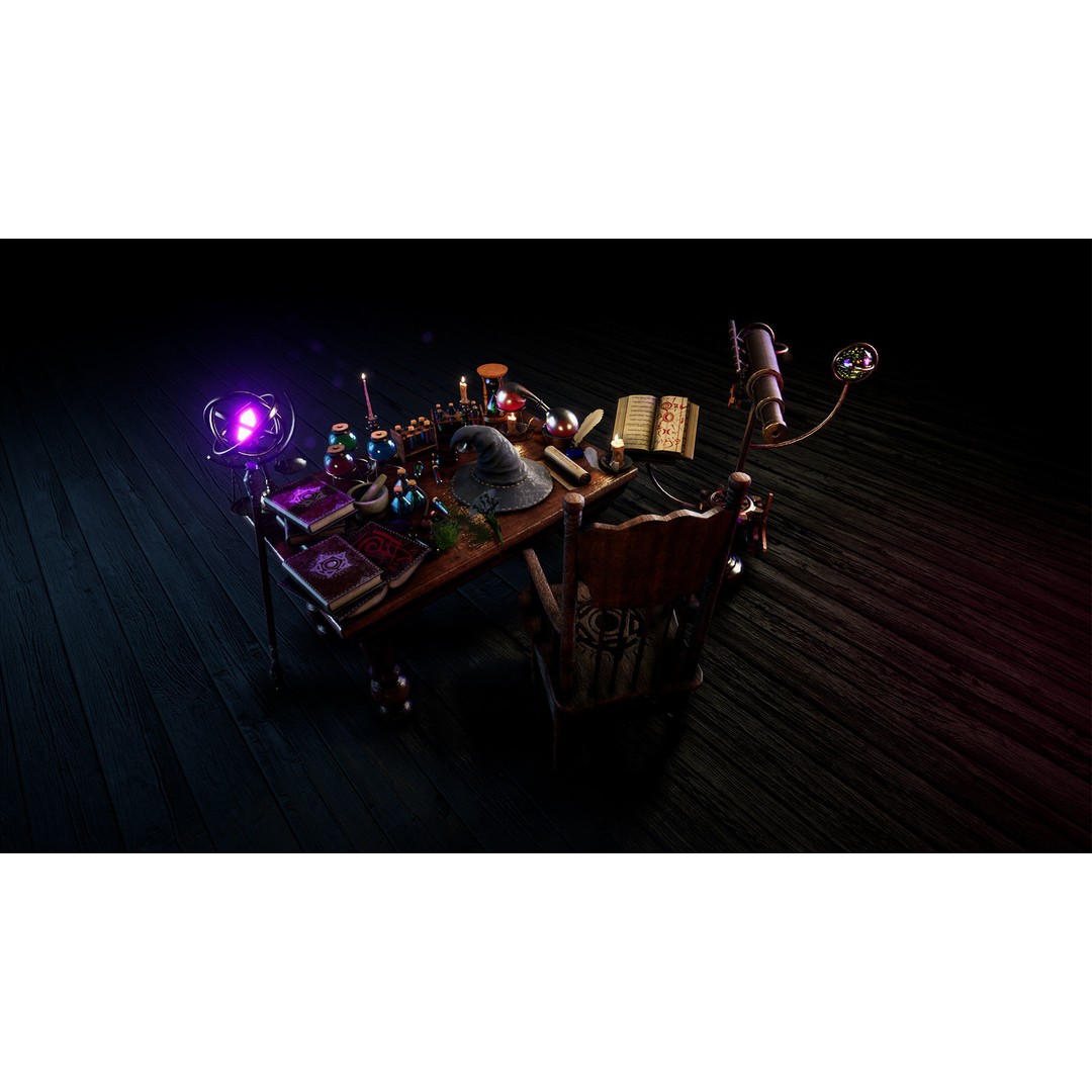 Wizard Table 3D Model – Low Poly Fantasy Prop Pack, PBR Textures - View 3