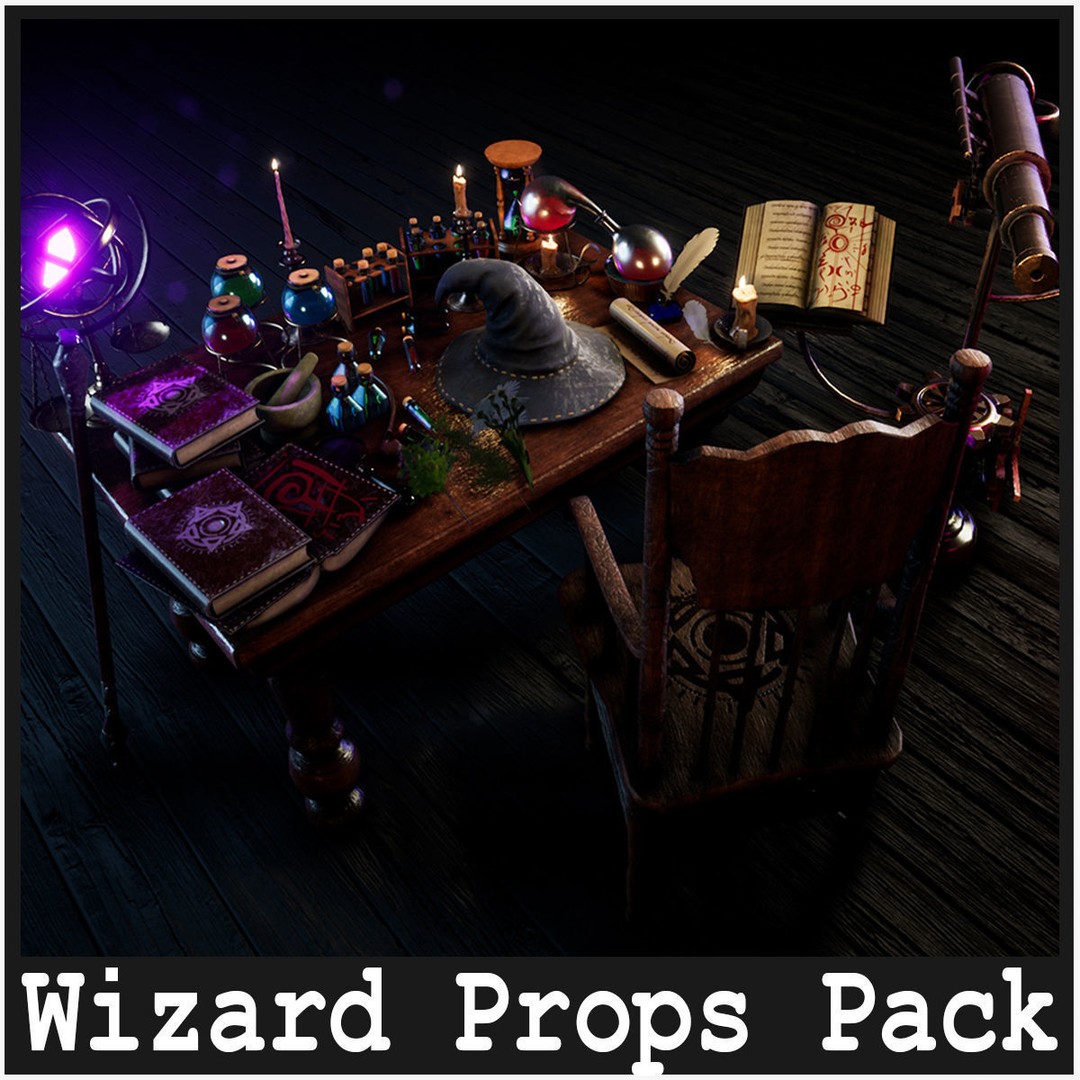 Wizard Table 3D Model – Low Poly Fantasy Prop Pack, PBR Textures - View 4