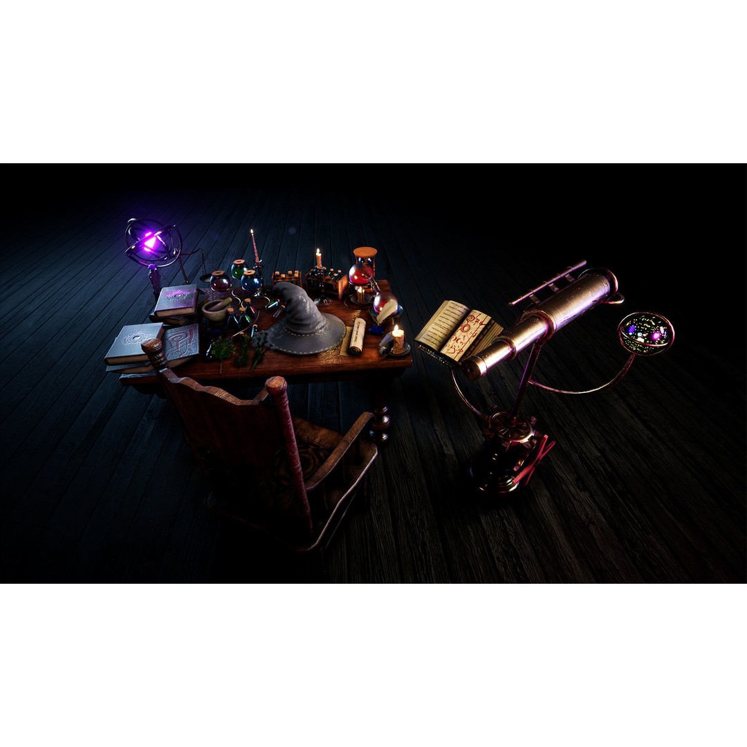 Wizard Table 3D Model – Low Poly Fantasy Prop Pack, PBR Textures - View 5