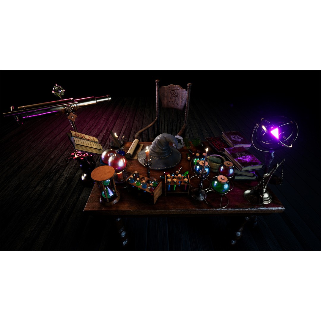 Wizard Table 3D Model – Low Poly Fantasy Prop Pack, PBR Textures - View 6