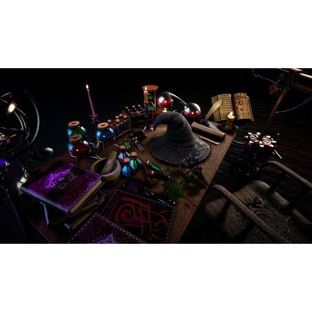 Wizard Table 3D Model – Low Poly Fantasy Prop Pack, PBR Textures - View 7