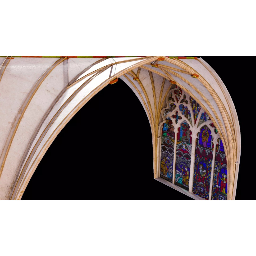 Gothic Nave Decorated Vault 3D Model – Low Poly PBR Asset, FBX - View 12