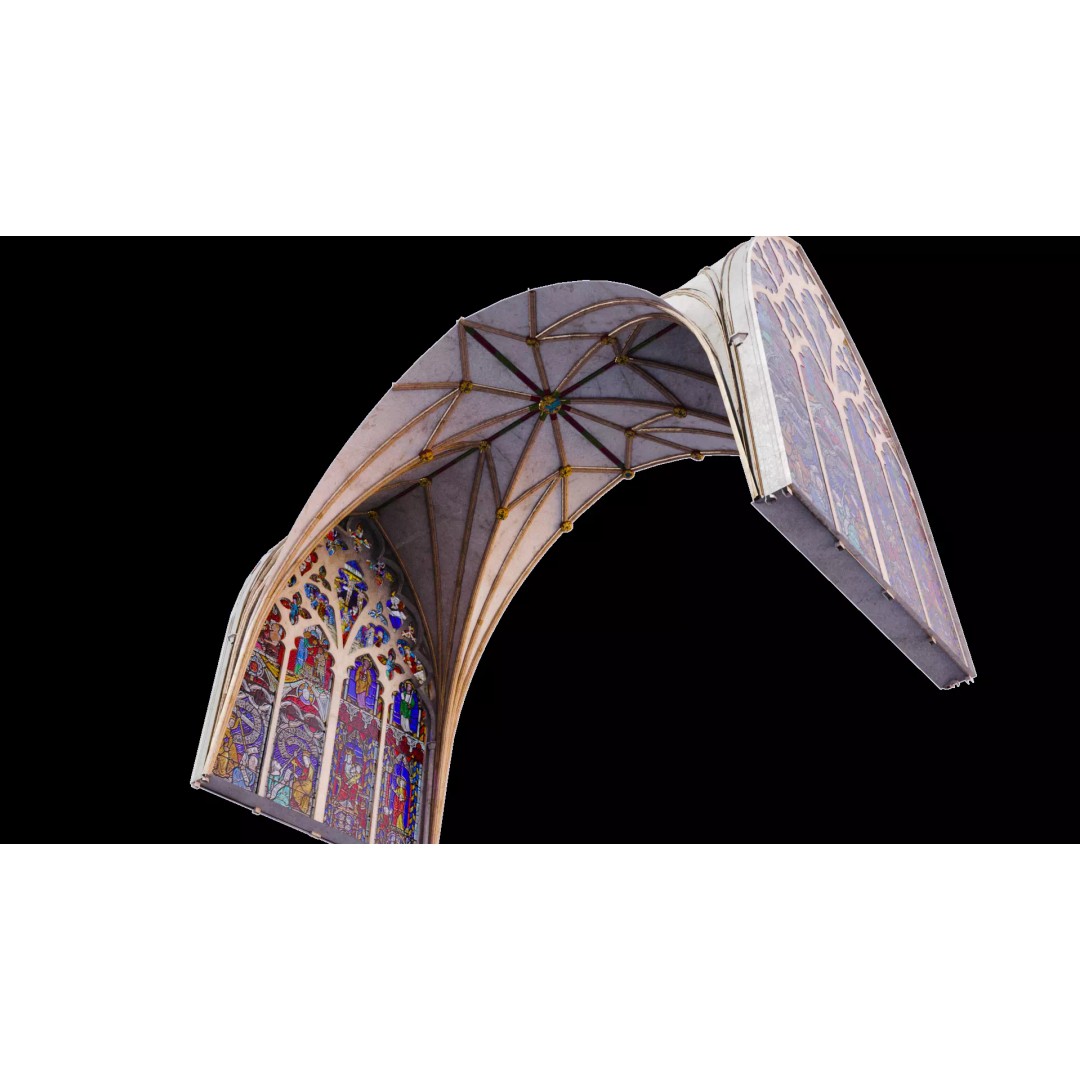 Gothic Nave Decorated Vault 3D Model – Low Poly PBR Asset, FBX - View 3