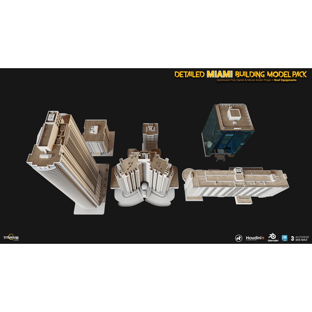 Miami Building 3D Model – High Detail Cityscape Pack, FBX, OBJ