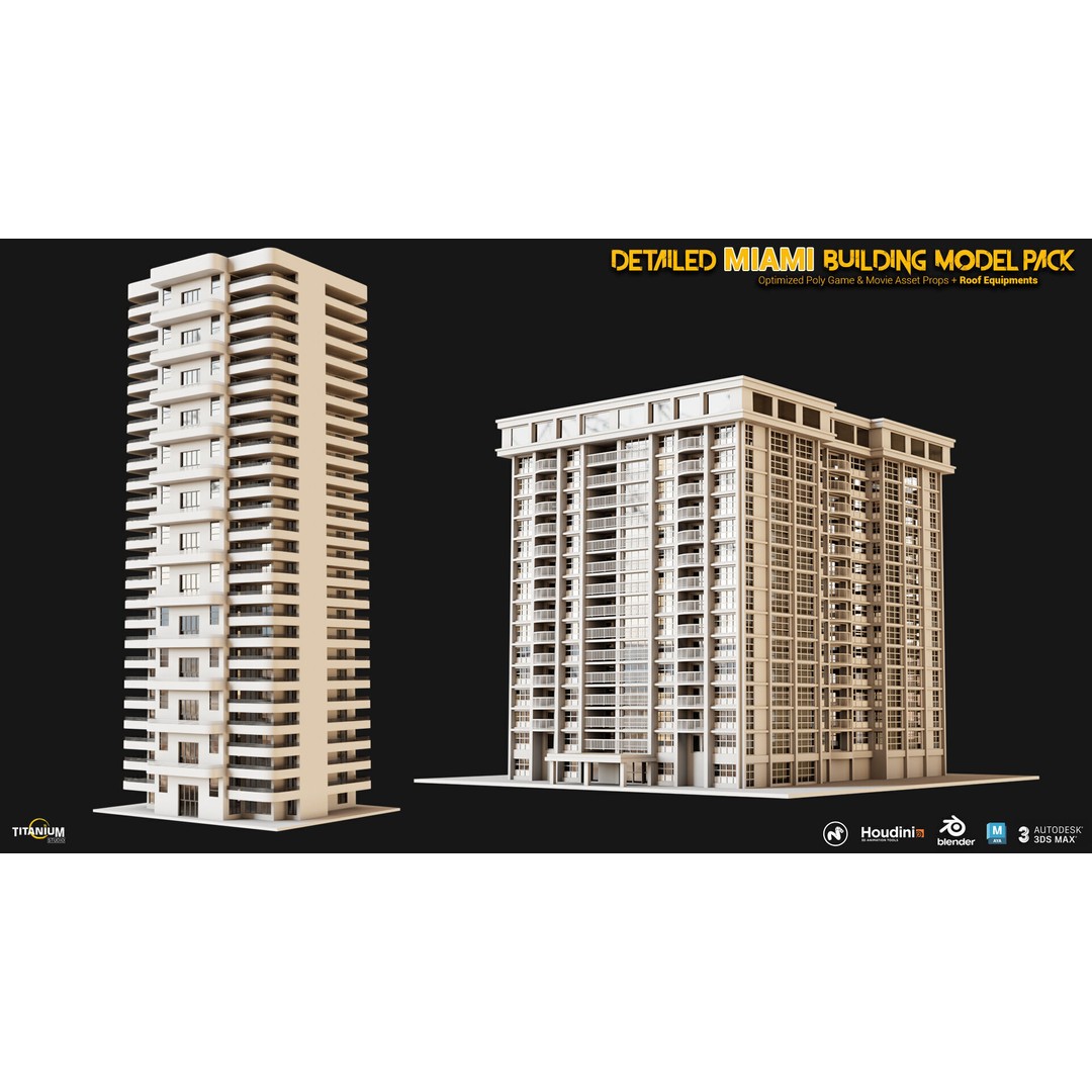 Miami Building 3D Model – High Detail Cityscape Pack, FBX, OBJ - View 10
