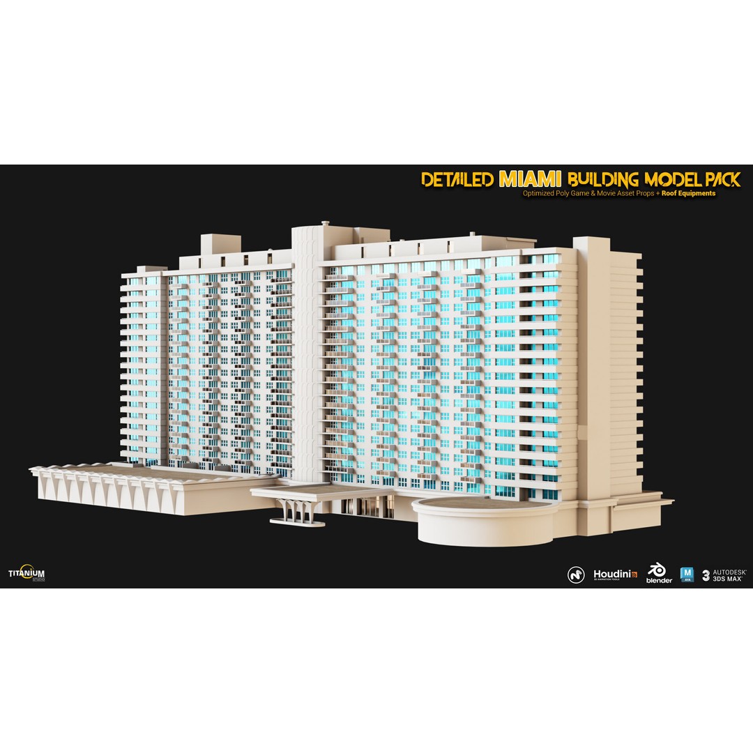 Miami Building 3D Model – High Detail Cityscape Pack, FBX, OBJ - View 11