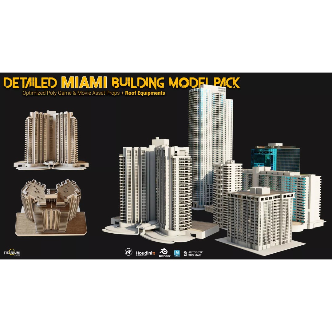 Miami Building 3D Model – High Detail Cityscape Pack, FBX, OBJ - View 2