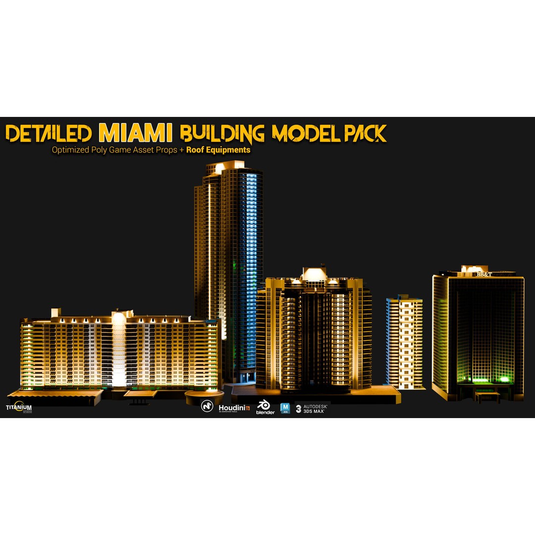 Miami Building 3D Model – High Detail Cityscape Pack, FBX, OBJ - View 3