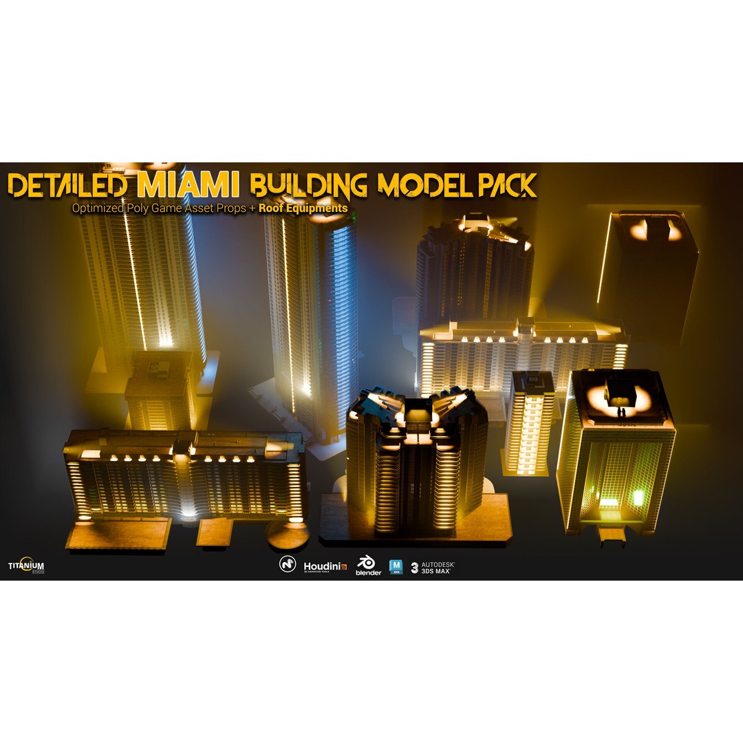 Miami Building 3D Model – High Detail Cityscape Pack, FBX, OBJ - View 4