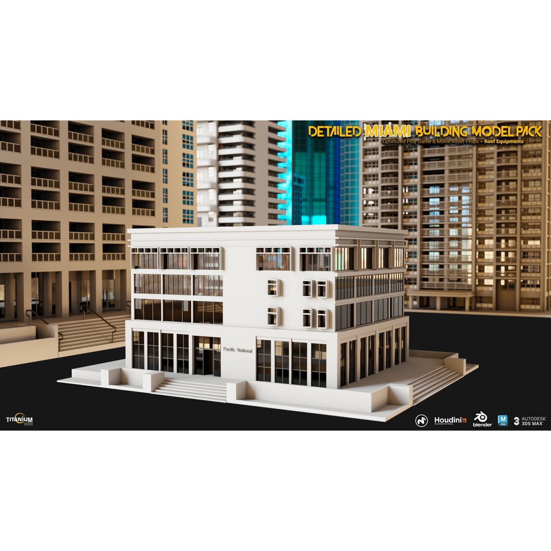 Miami Building 3D Model – High Detail Cityscape Pack, FBX, OBJ - View 5