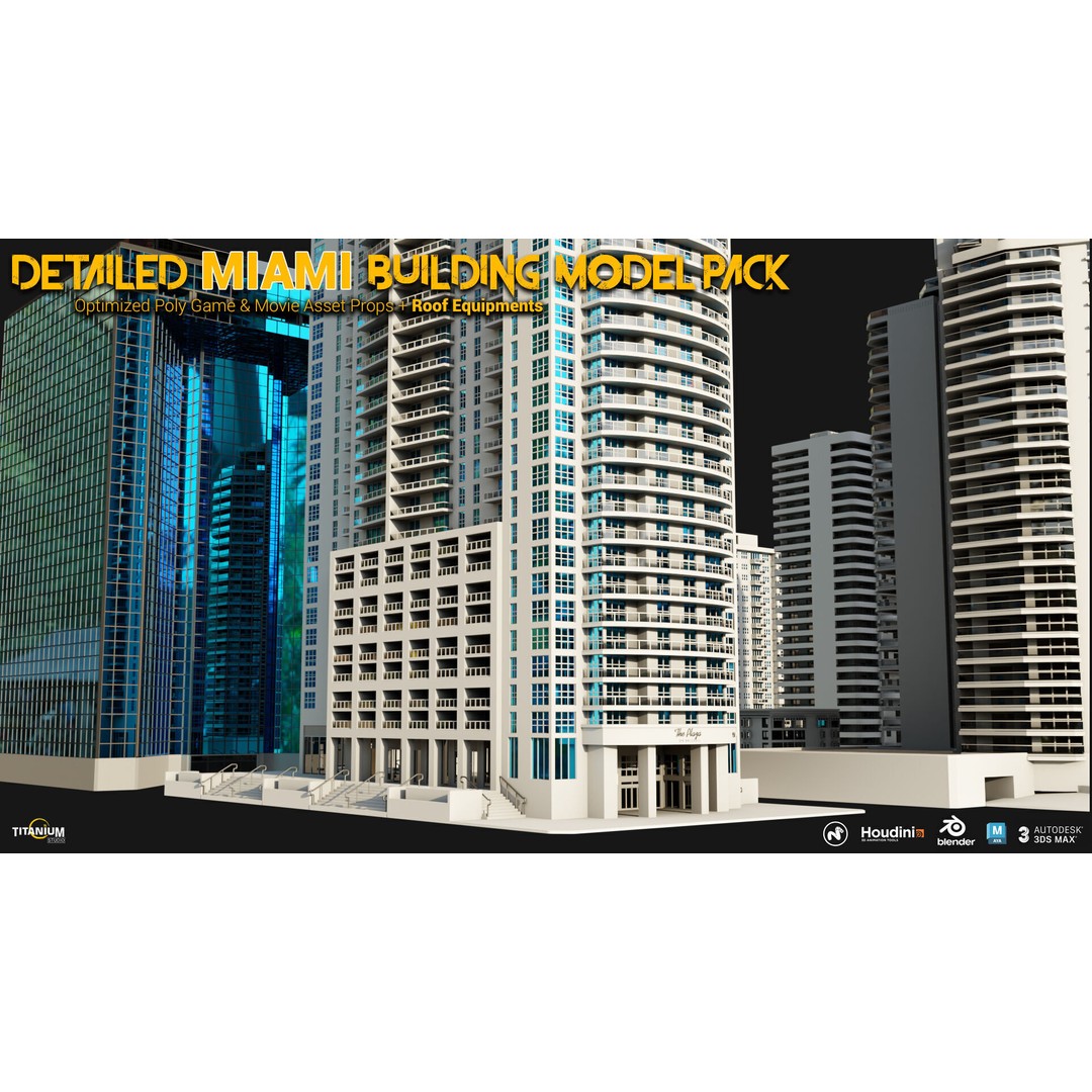 Miami Building 3D Model – High Detail Cityscape Pack, FBX, OBJ - View 6