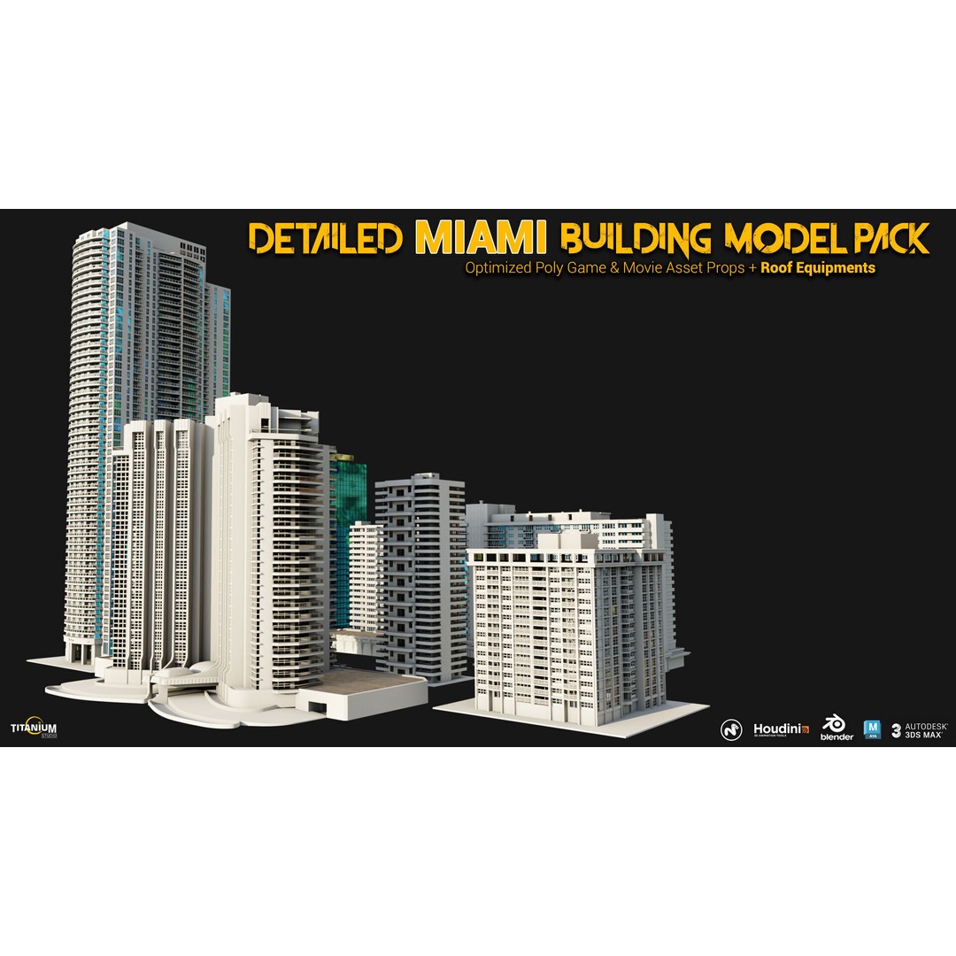 Miami Building 3D Model – High Detail Cityscape Pack, FBX, OBJ - View 7