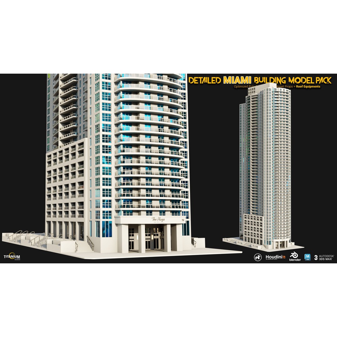 Miami Building 3D Model – High Detail Cityscape Pack, FBX, OBJ - View 8