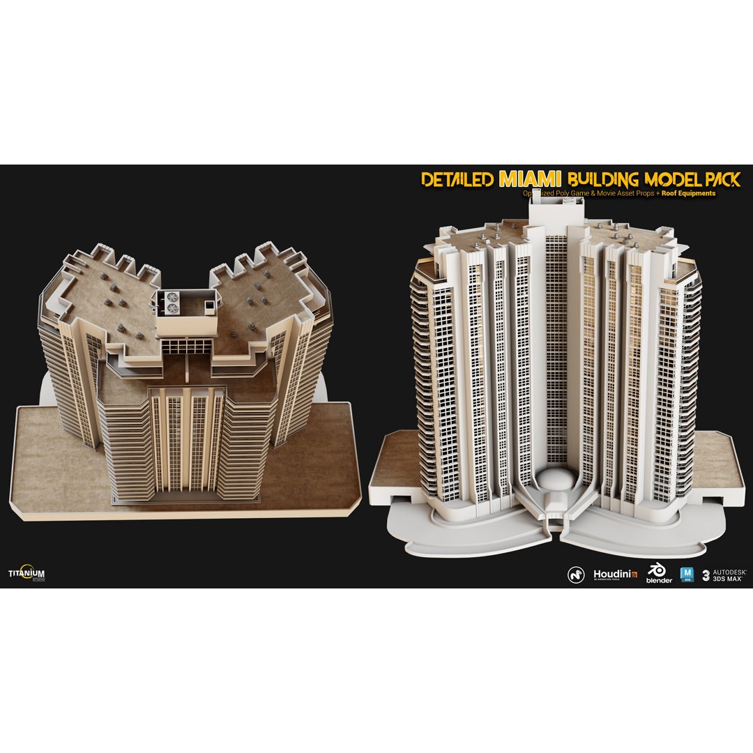 Miami Building 3D Model – High Detail Cityscape Pack, FBX, OBJ - View 9