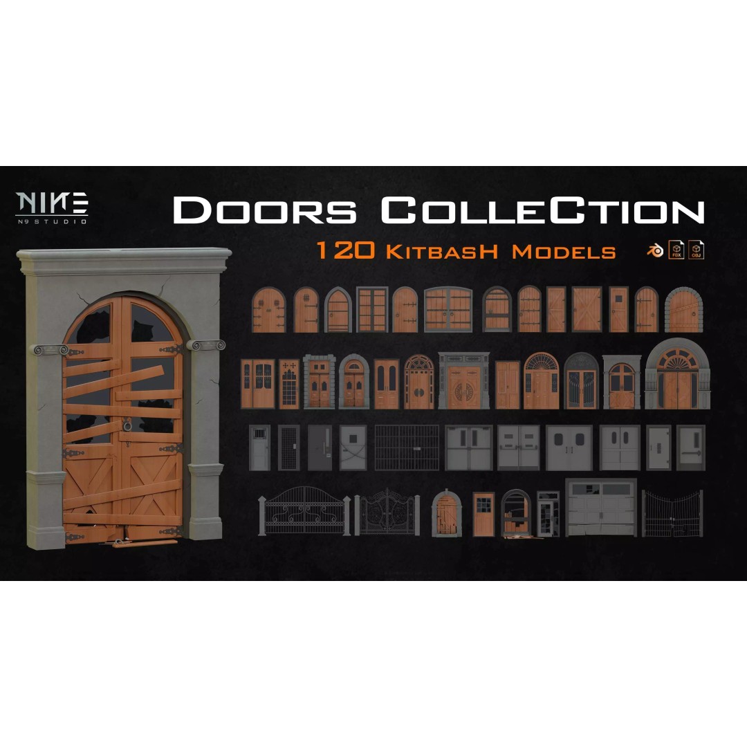 Doors Collection 3D Model – Diverse Styles for Archviz & Games, FBX, OBJ - View 2