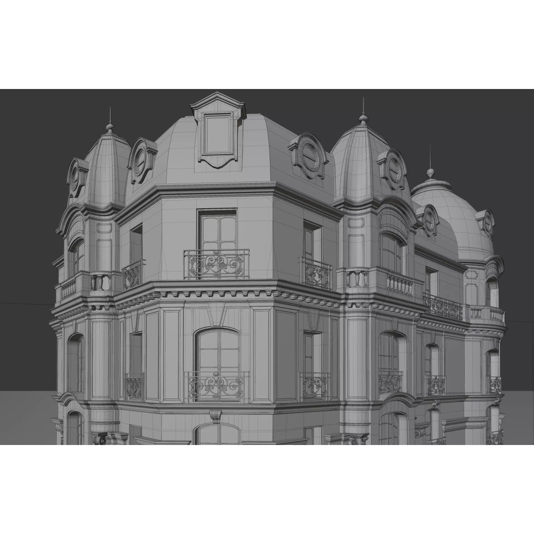 Parisian Building 3D Model – Detailed Late 19th Century Architecture, PBR