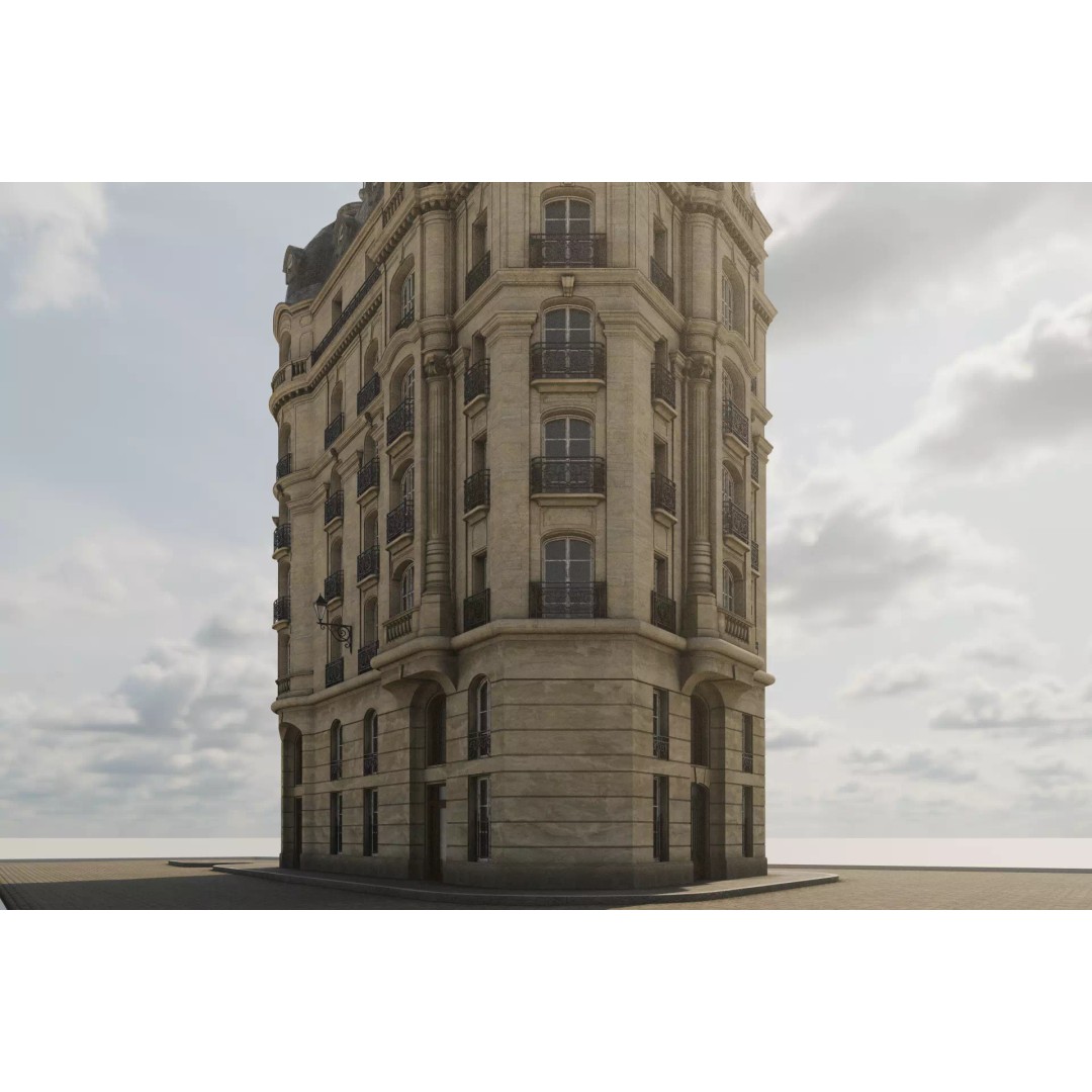 Parisian Building 3D Model – Detailed Late 19th Century Architecture, PBR - View 10