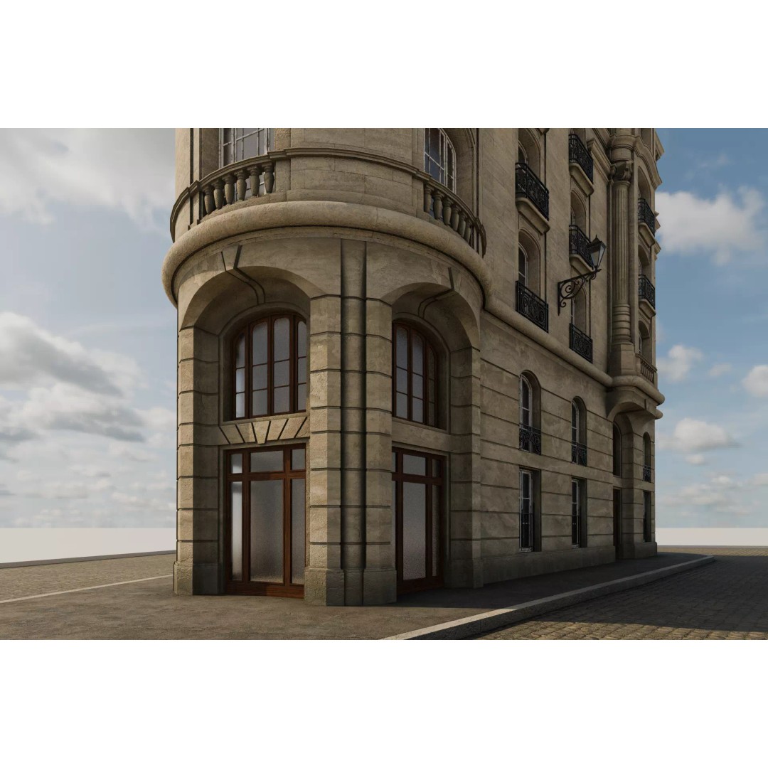 Parisian Building 3D Model – Detailed Late 19th Century Architecture, PBR - View 11