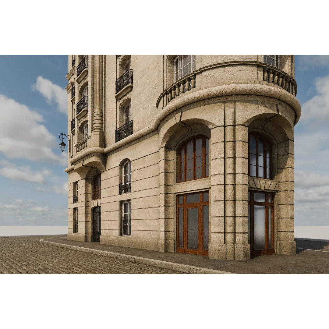 Parisian Building 3D Model – Detailed Late 19th Century Architecture, PBR - View 12