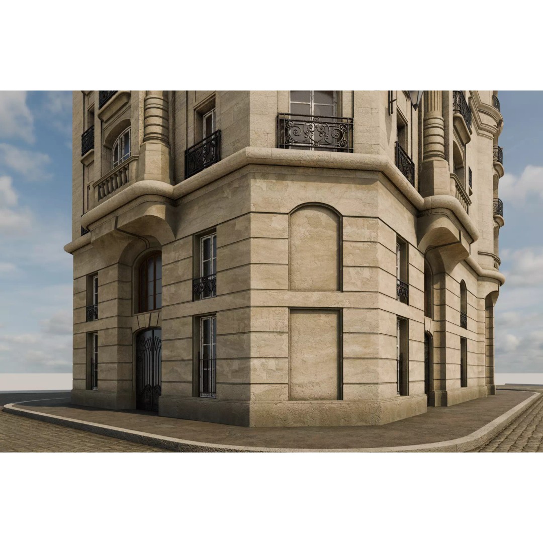 Parisian Building 3D Model – Detailed Late 19th Century Architecture, PBR - View 13
