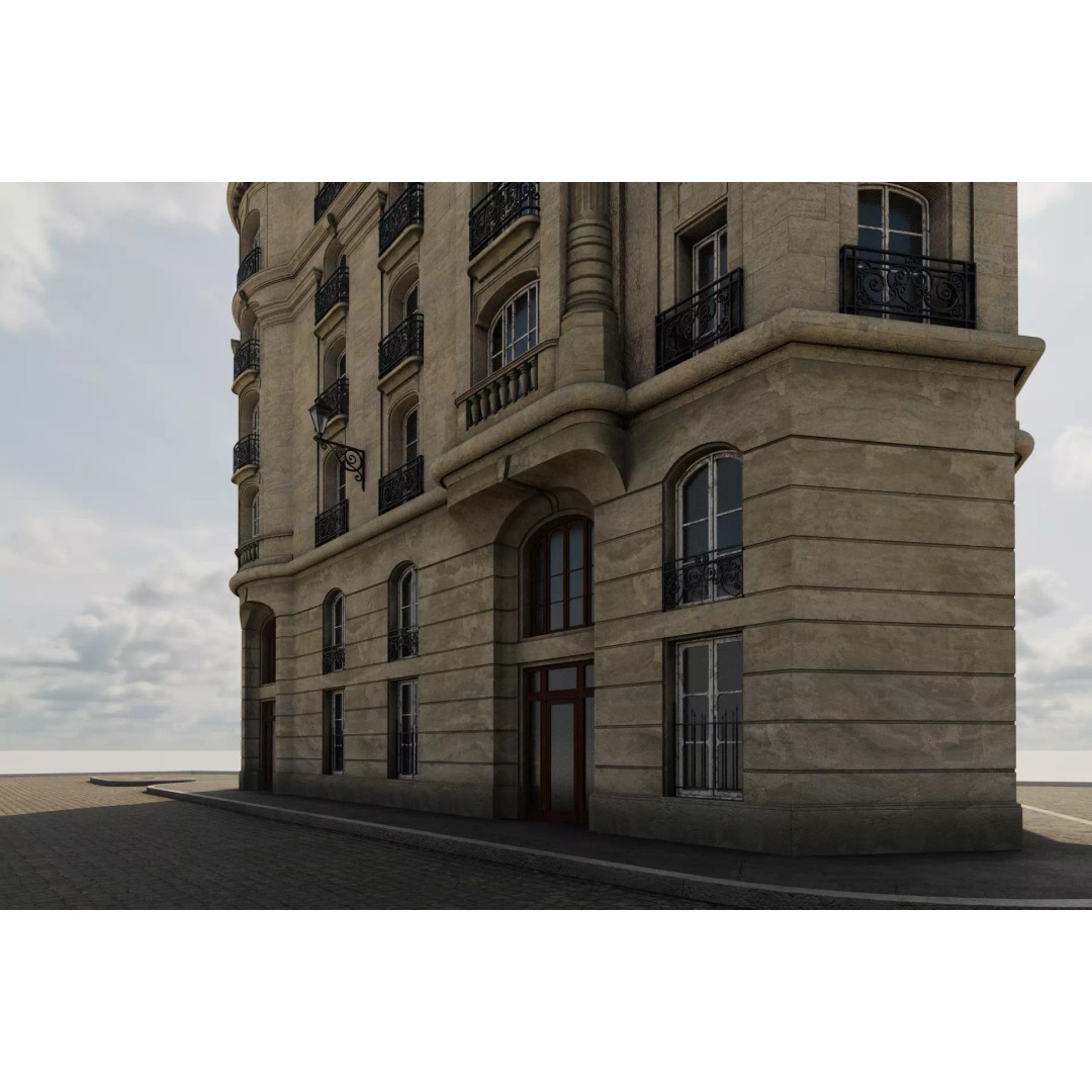 Parisian Building 3D Model – Detailed Late 19th Century Architecture, PBR - View 14
