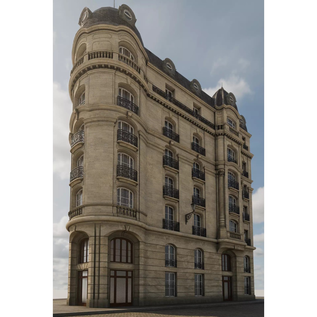 Parisian Building 3D Model – Detailed Late 19th Century Architecture, PBR - View 15