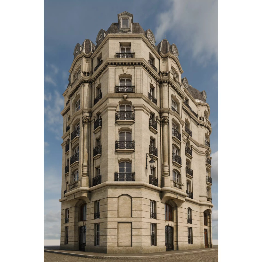 Parisian Building 3D Model – Detailed Late 19th Century Architecture, PBR - View 16