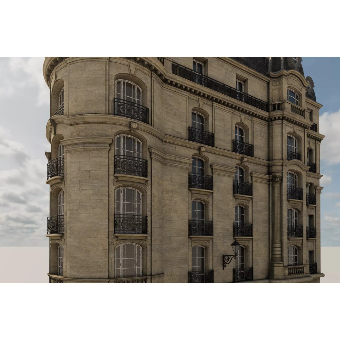 Parisian Building 3D Model – Detailed Late 19th Century Architecture, PBR - View 17