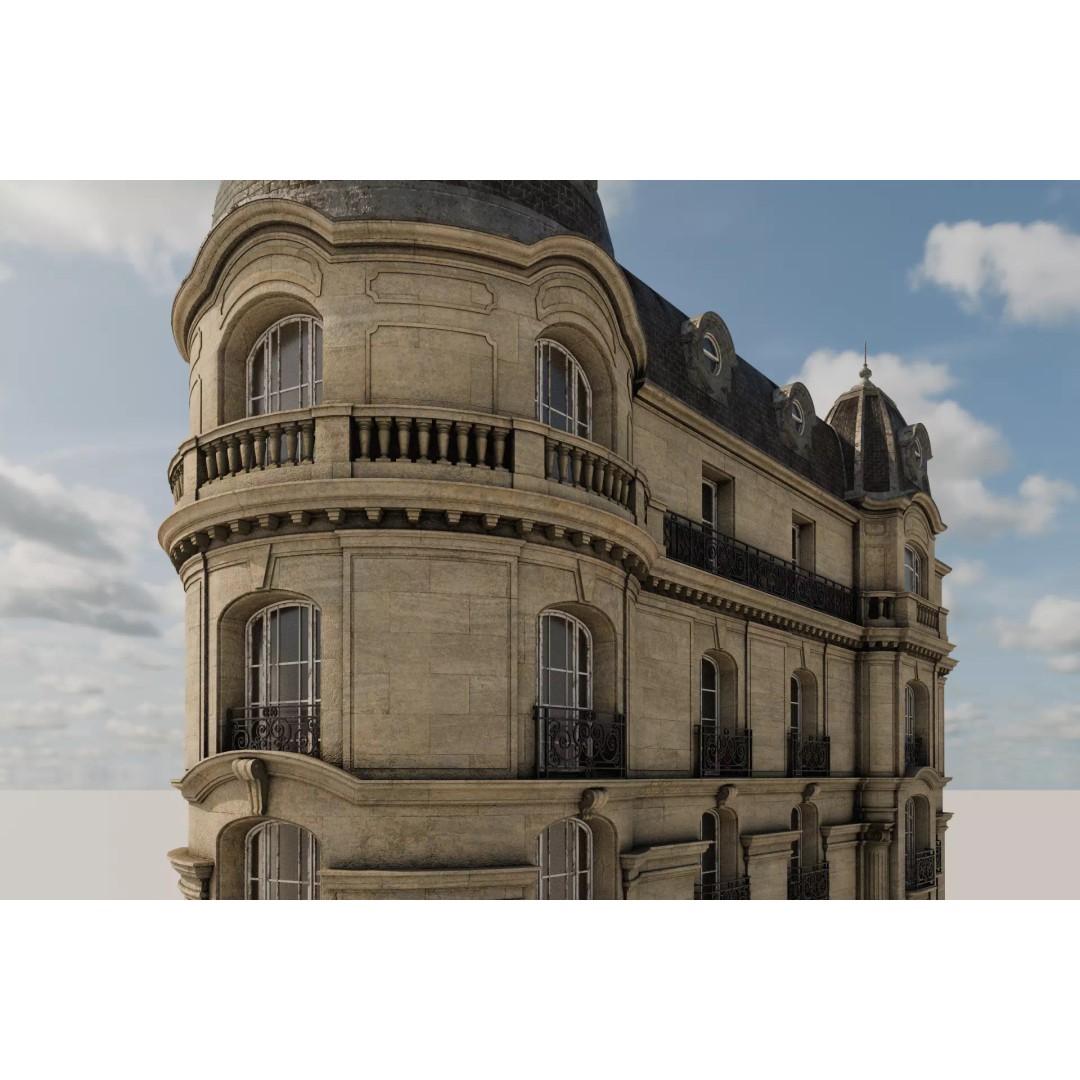 Parisian Building 3D Model – Detailed Late 19th Century Architecture, PBR - View 18