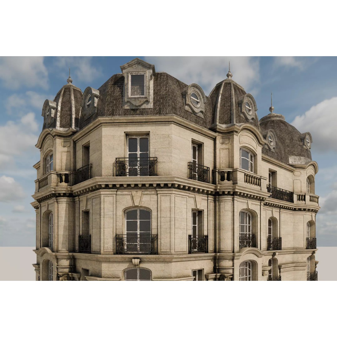 Parisian Building 3D Model – Detailed Late 19th Century Architecture, PBR - View 19