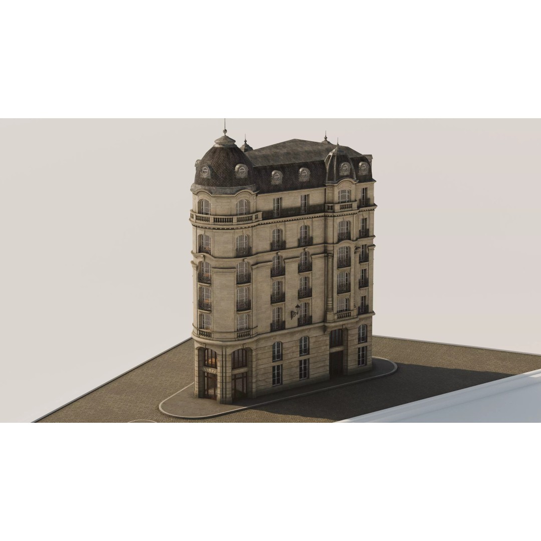 Parisian Building 3D Model – Detailed Late 19th Century Architecture, PBR - View 2