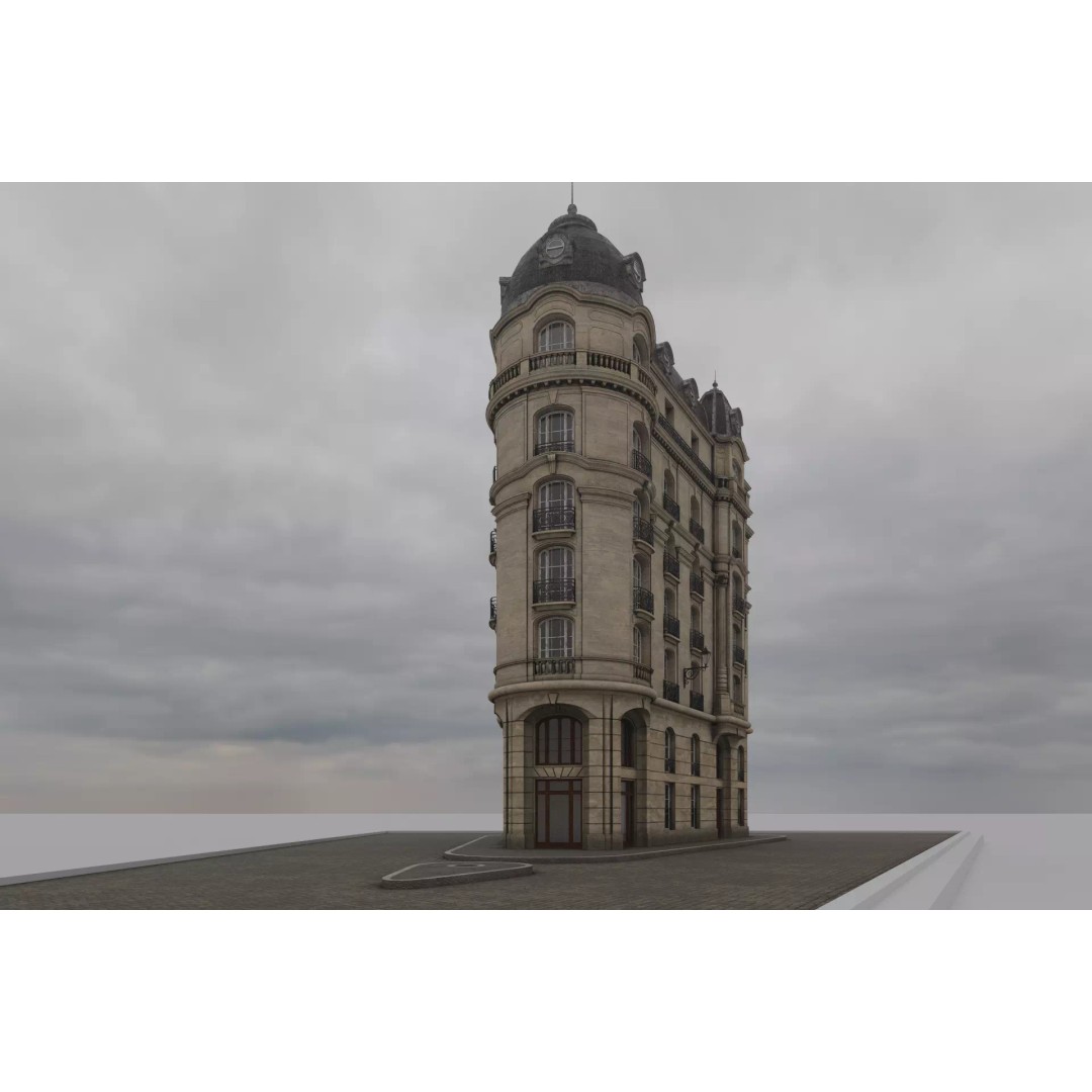 Parisian Building 3D Model – Detailed Late 19th Century Architecture, PBR - View 21