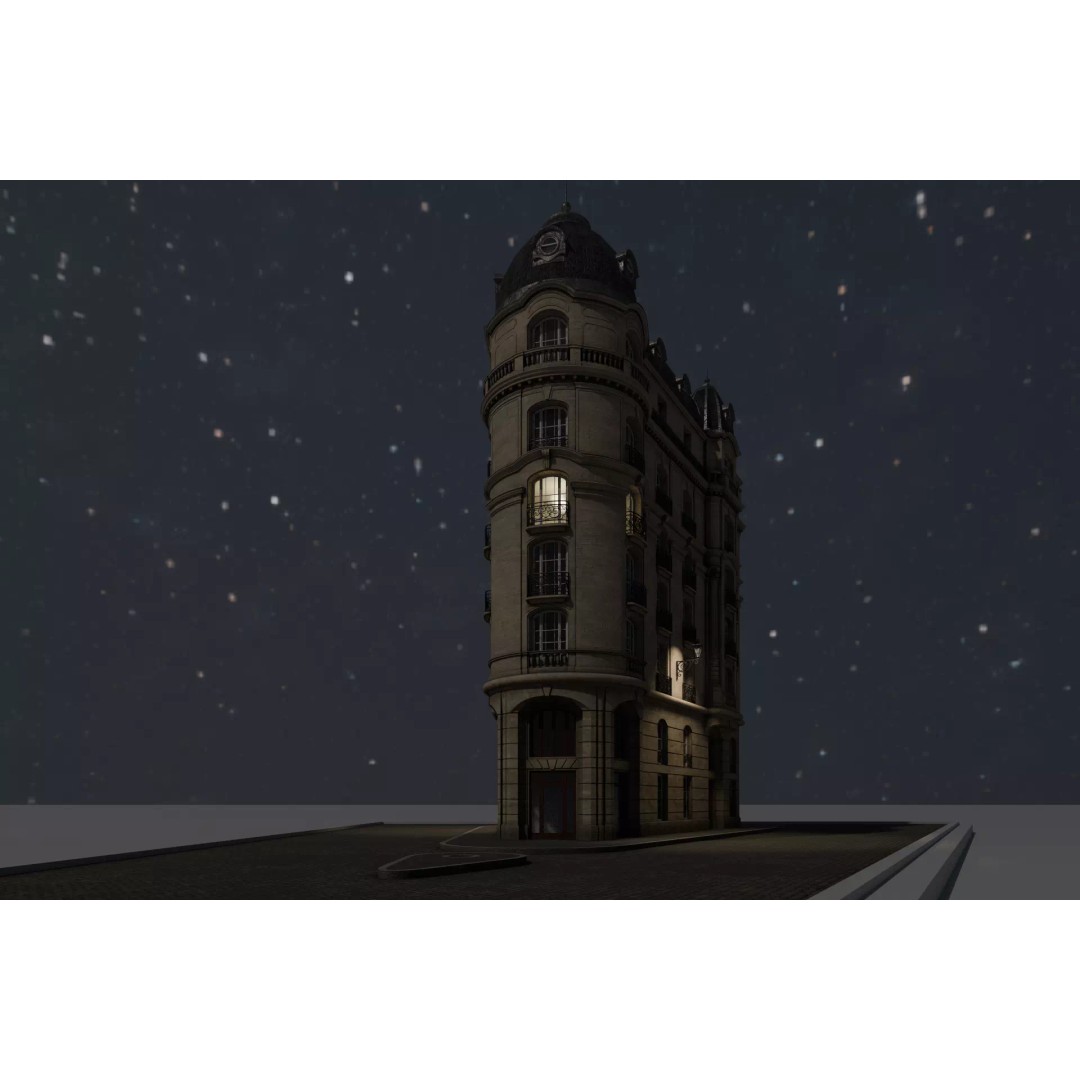 Parisian Building 3D Model – Detailed Late 19th Century Architecture, PBR - View 22