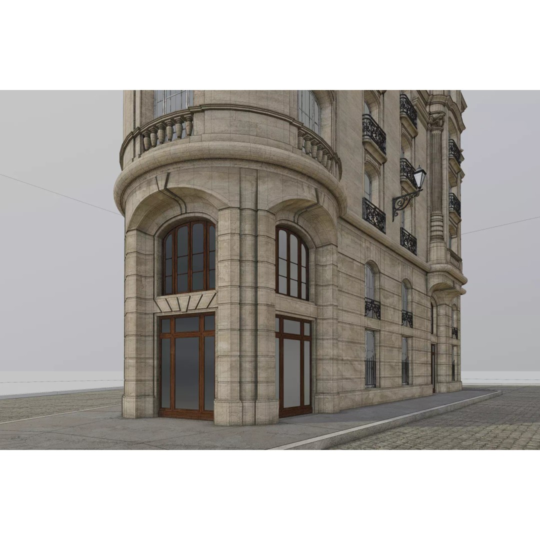 Parisian Building 3D Model – Detailed Late 19th Century Architecture, PBR - View 23