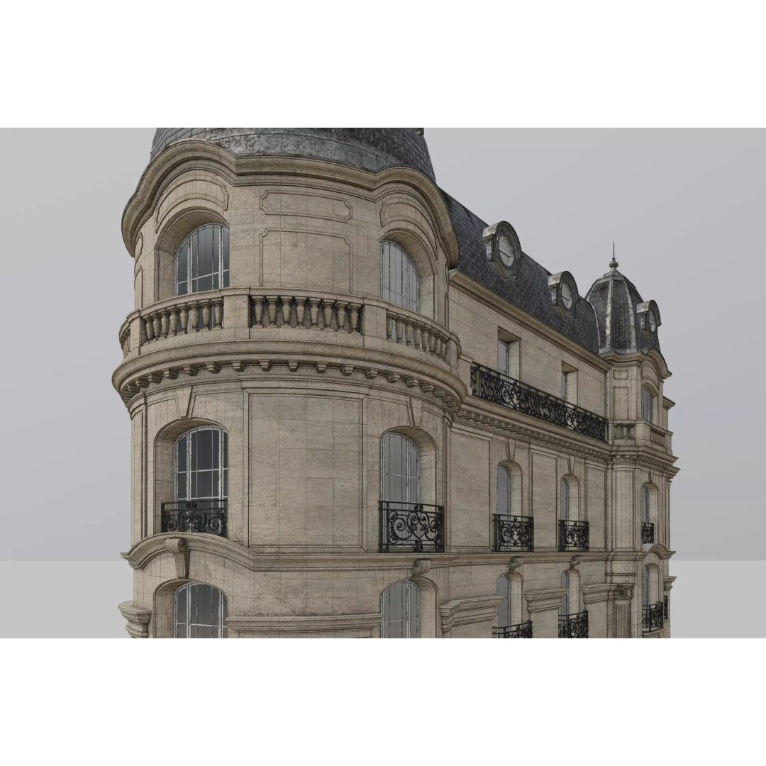 Parisian Building 3D Model – Detailed Late 19th Century Architecture, PBR - View 24
