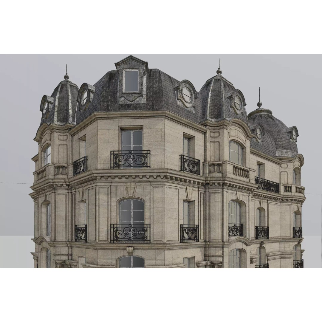 Parisian Building 3D Model – Detailed Late 19th Century Architecture, PBR - View 25