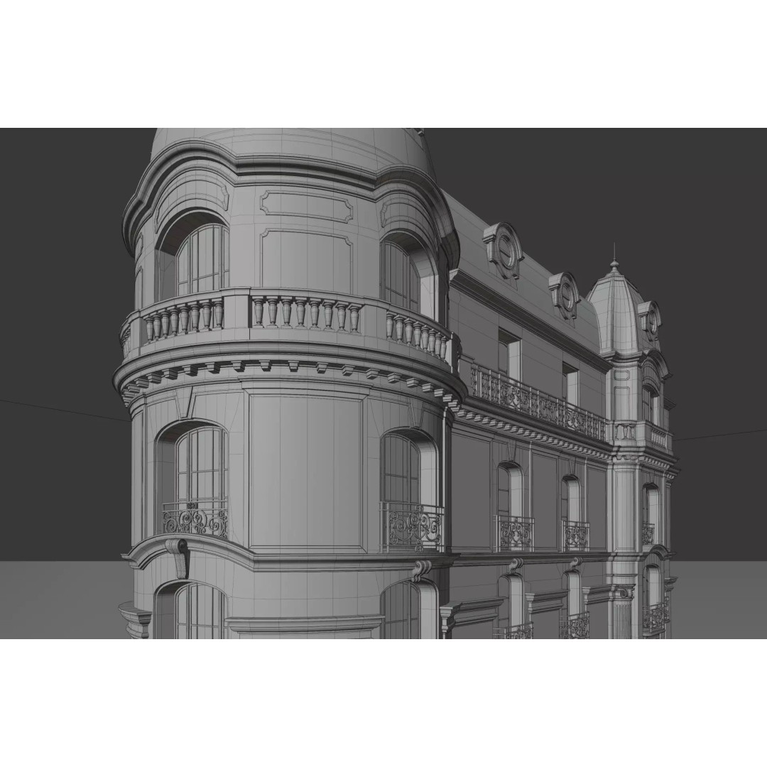 Parisian Building 3D Model – Detailed Late 19th Century Architecture, PBR - View 27