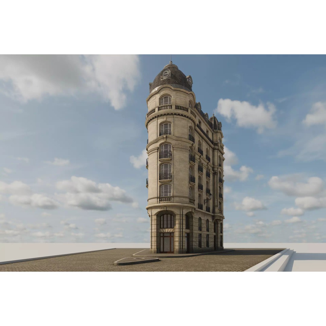 Parisian Building 3D Model – Detailed Late 19th Century Architecture, PBR - View 3