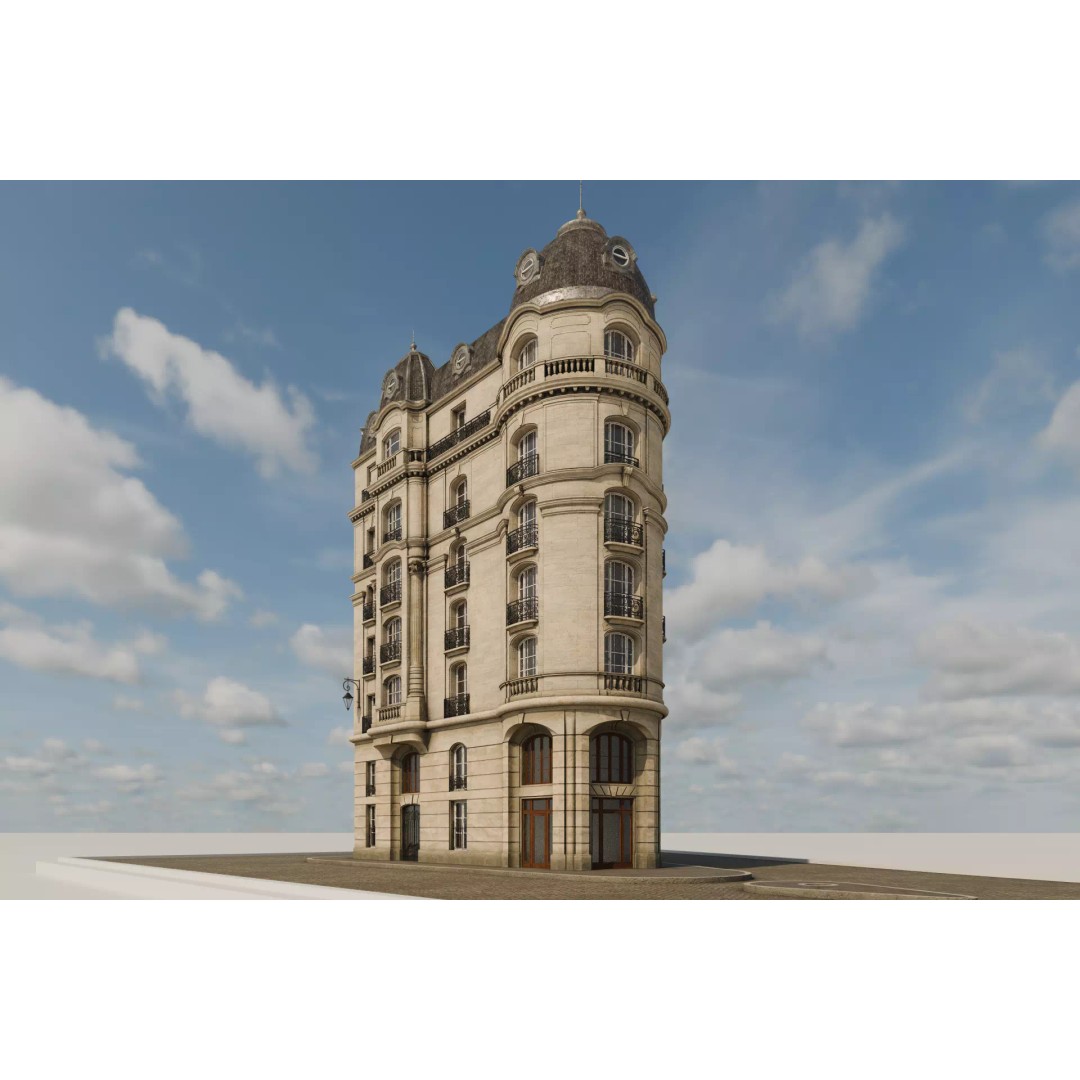 Parisian Building 3D Model – Detailed Late 19th Century Architecture, PBR - View 4