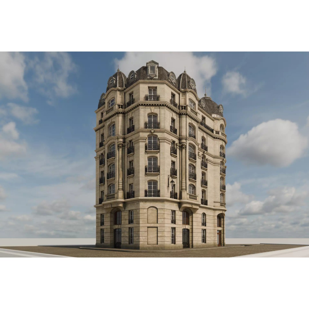 Parisian Building 3D Model – Detailed Late 19th Century Architecture, PBR - View 5