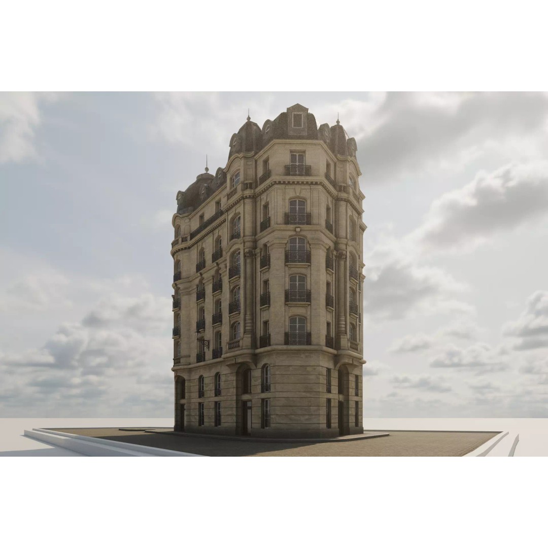 Parisian Building 3D Model – Detailed Late 19th Century Architecture, PBR - View 6