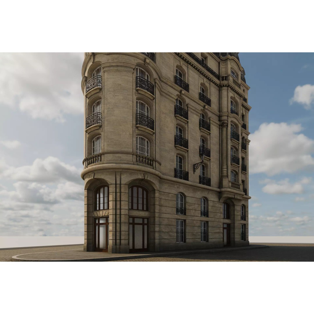Parisian Building 3D Model – Detailed Late 19th Century Architecture, PBR - View 7