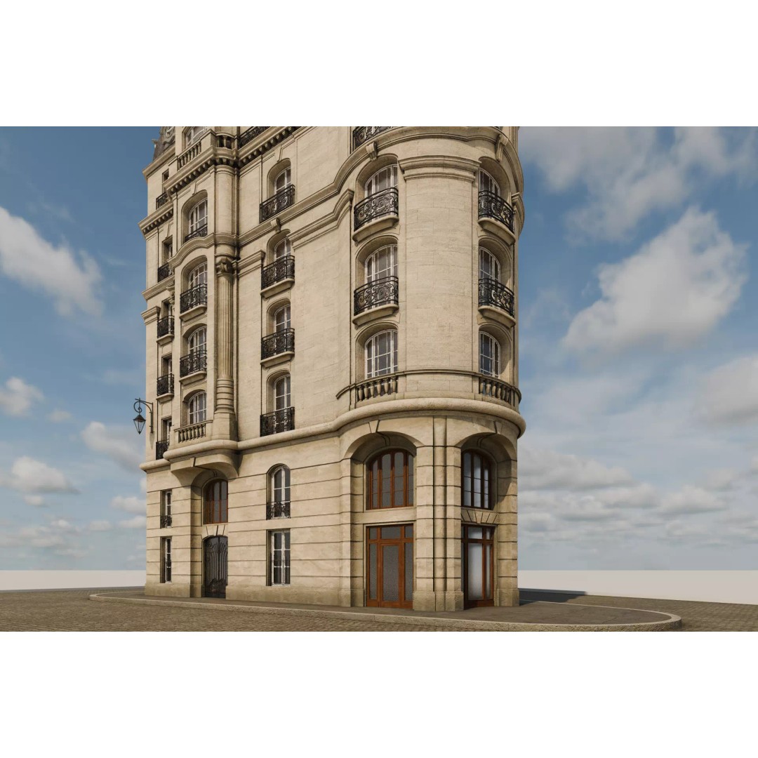Parisian Building 3D Model – Detailed Late 19th Century Architecture, PBR - View 8