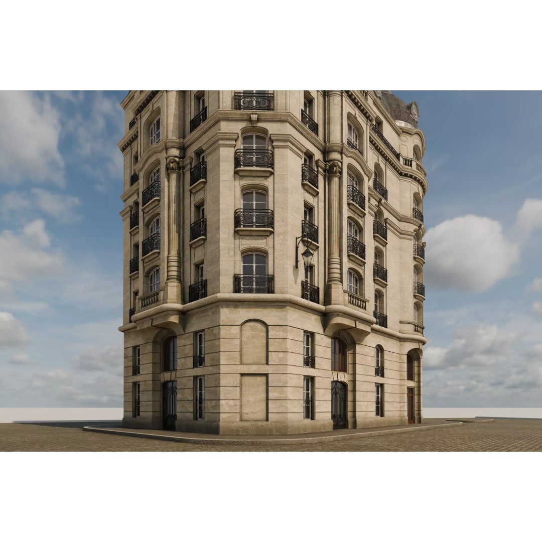 Parisian Building 3D Model – Detailed Late 19th Century Architecture, PBR - View 9
