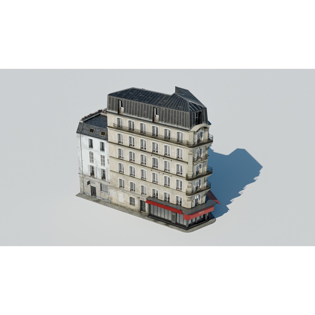 Parisian Cafe Corner Building 3D Model – Detailed Architecture with PBR Textures