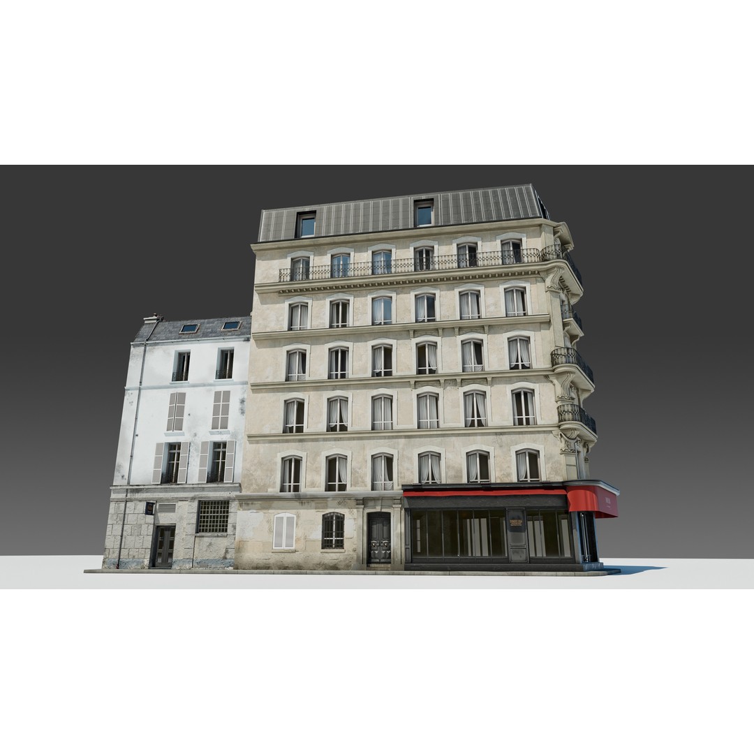 Parisian Cafe Corner Building 3D Model – Detailed Architecture with PBR Textures - View 10